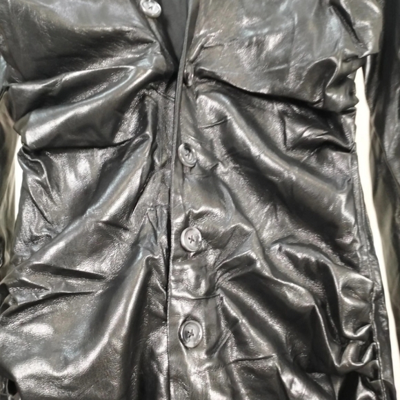 HOUSE OF CB 'Viola' Black Vegan Leather Long Sleeve Midi Dress Button-Down Dress - Picture 5 of 8